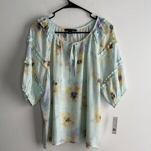 Zac & Rachel Mint Floral Blouse with Ruffle Sleeves